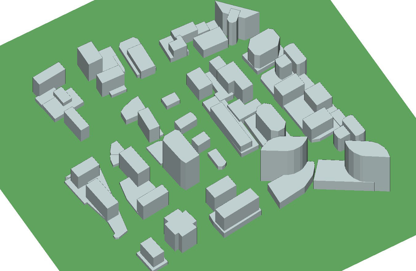 图 1 无线 InSite GUI 中的罗斯林城市和地形文件。