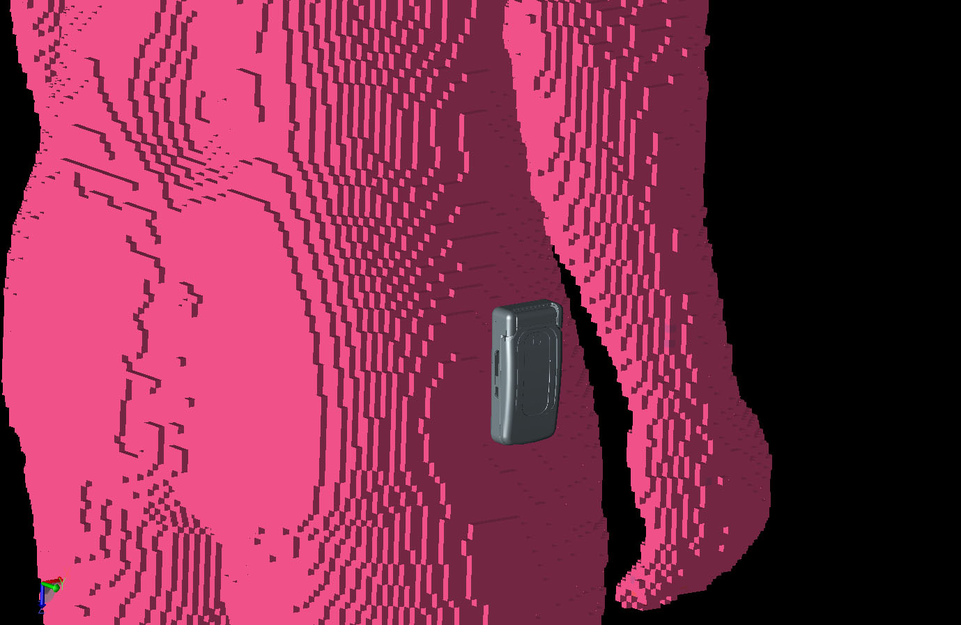 图 1：在 VariPose 人体网状模型旁边，灰色显示的是佩戴在臀部的移动电话。