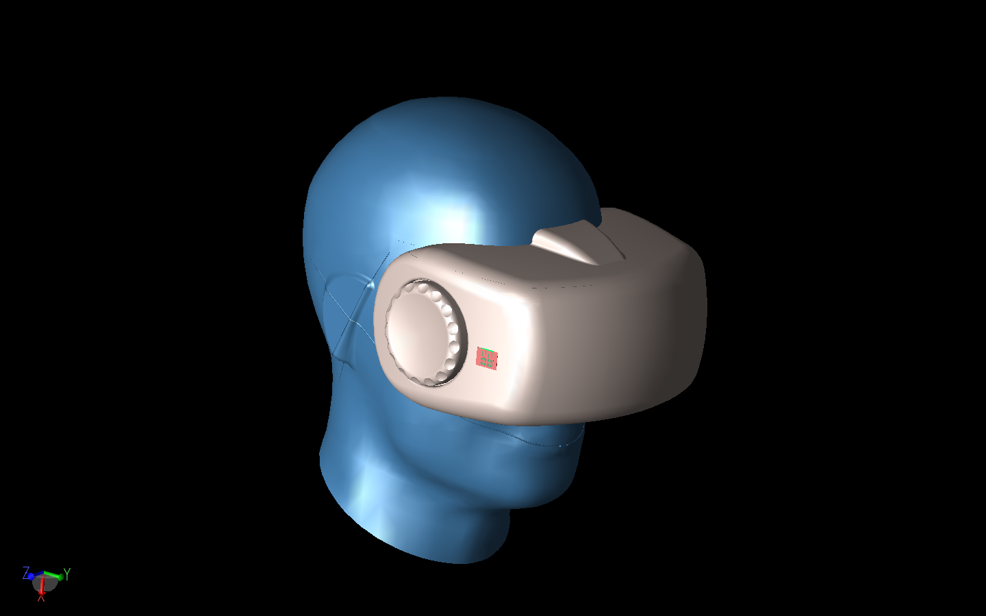 图 8：天线阵列安装在虚拟现实头戴设备上。头戴式耳机安装在幻象头部模型上。