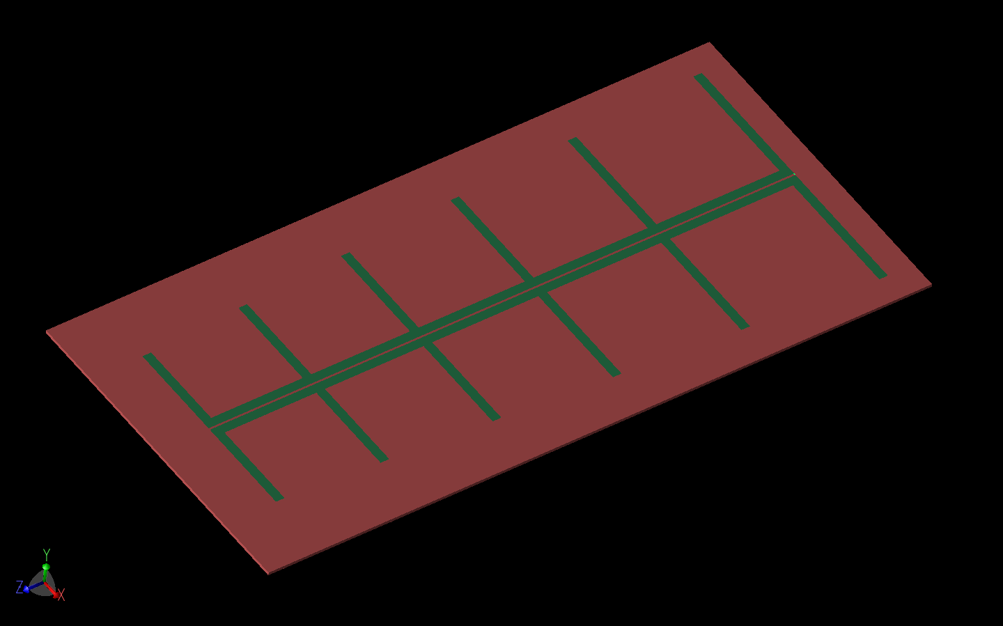 图 10：XFdtd 中显示的 LPDA 天线模型之一。