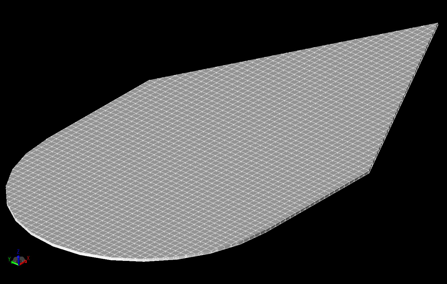 图 5A 楔形板圆柱体几何网格的三维视图。