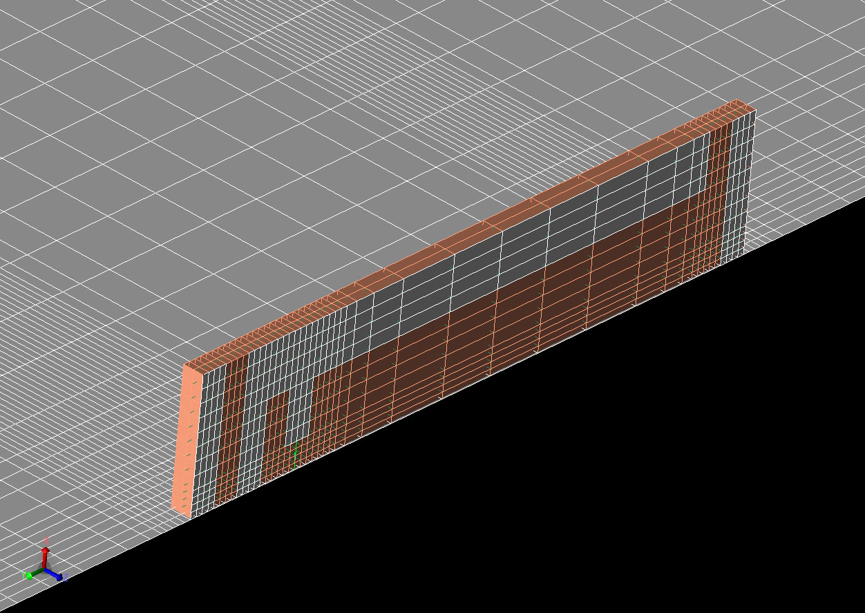 图 2：运行自动网格划分脚本后，天线中 FDTD 单元的网格视图。