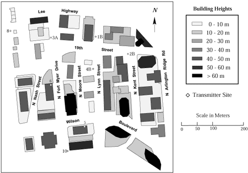 图 1：罗斯林高层建筑平面图，显示许多发射机位置。 