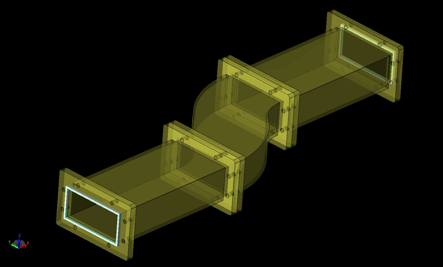 图 1 双弯曲波导模式转换器的 CAD 几何图形。