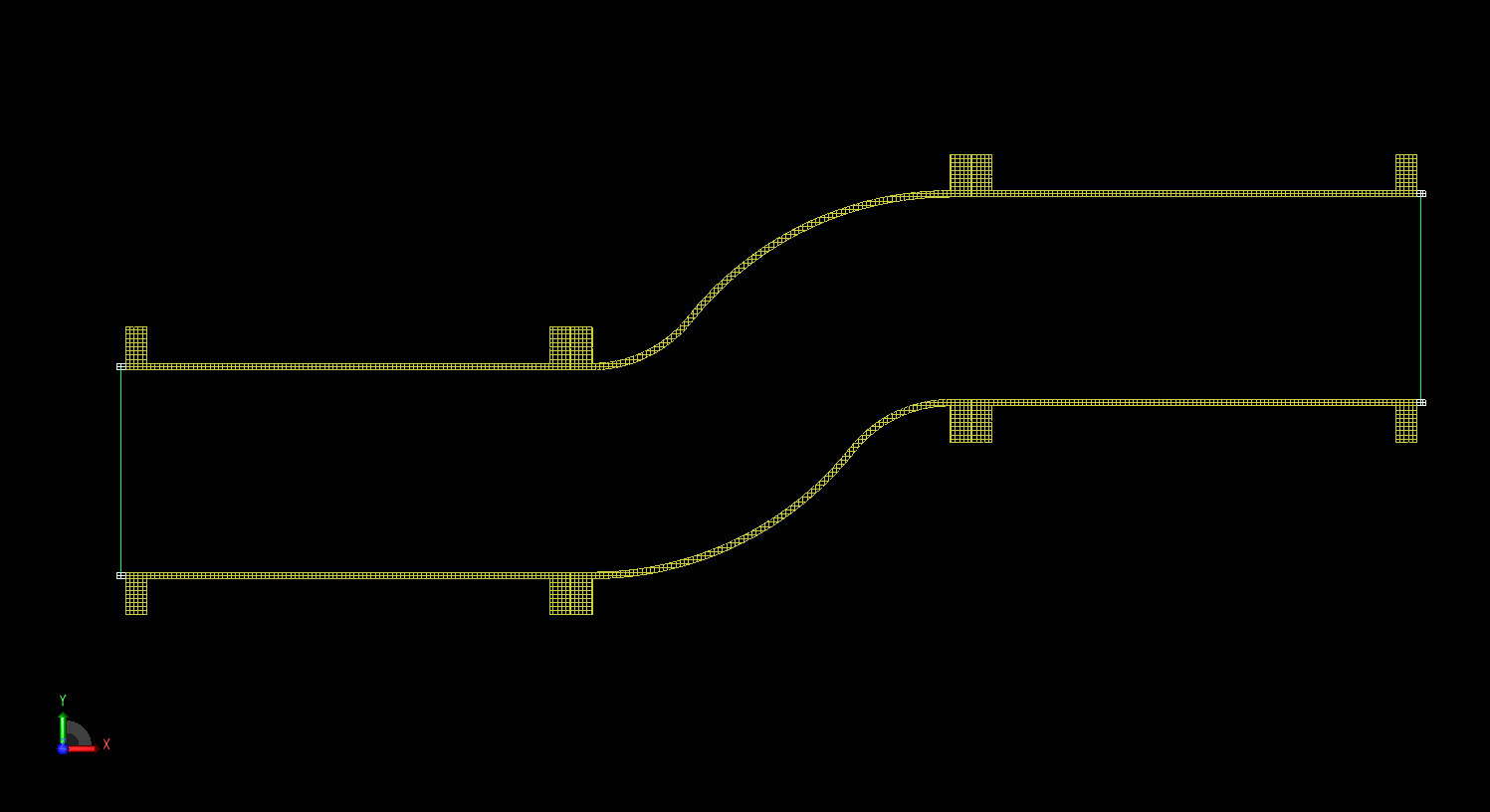 图 2 双弯曲几何体的 XFdtd 网格剖面图。