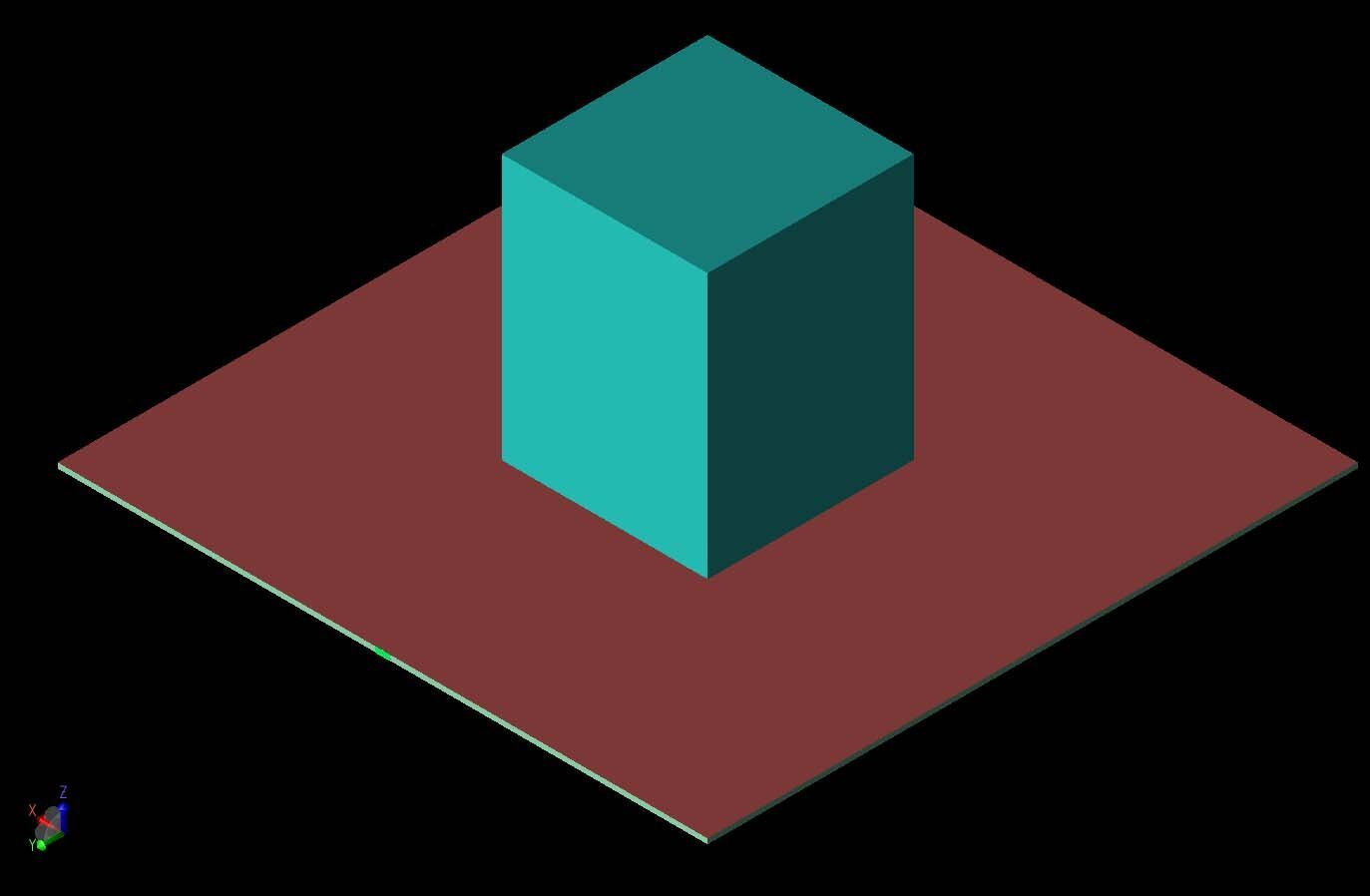 图 1：天线几何形状的三维 CAD 视图，地平面中心可见介质谐振器块。